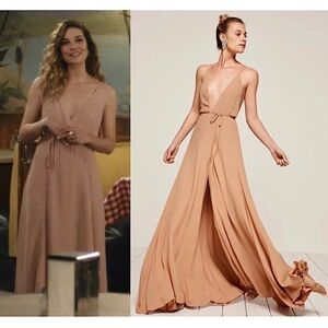 NWT REFORMATION Beige Crepe Sleeveless Strappy Open Back V-Neck Wrap Maxi Gown 4